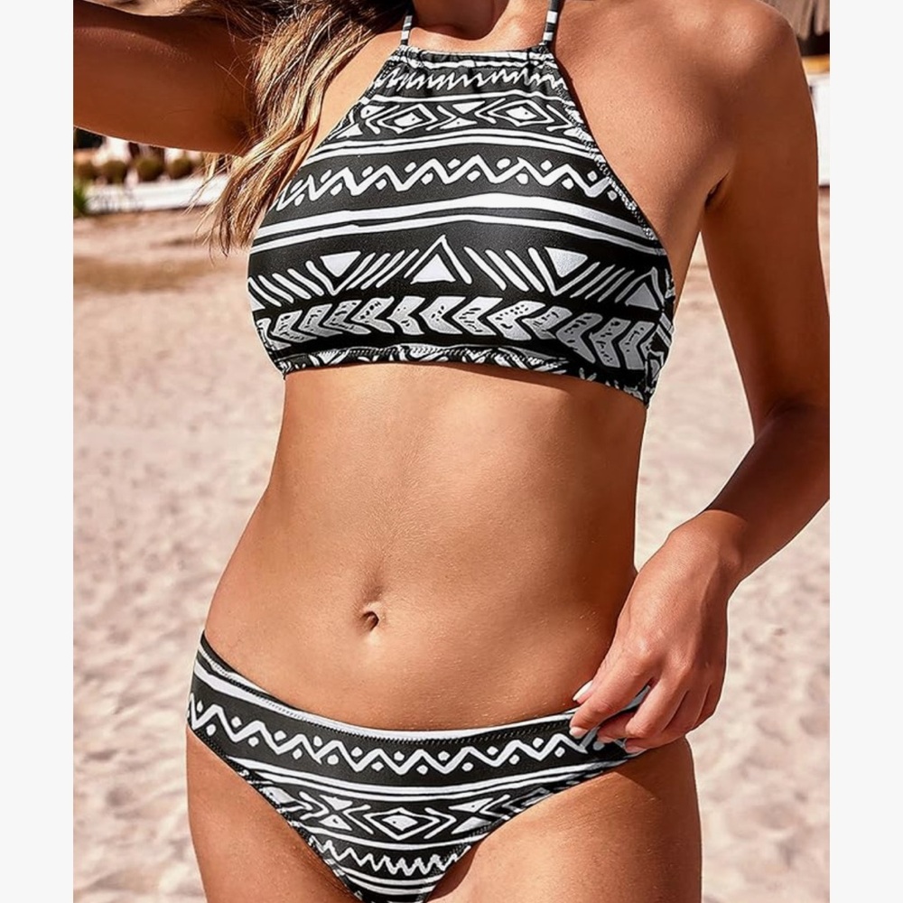 NWT EKOUAER Monochrome Tribal Print Bikini Set
